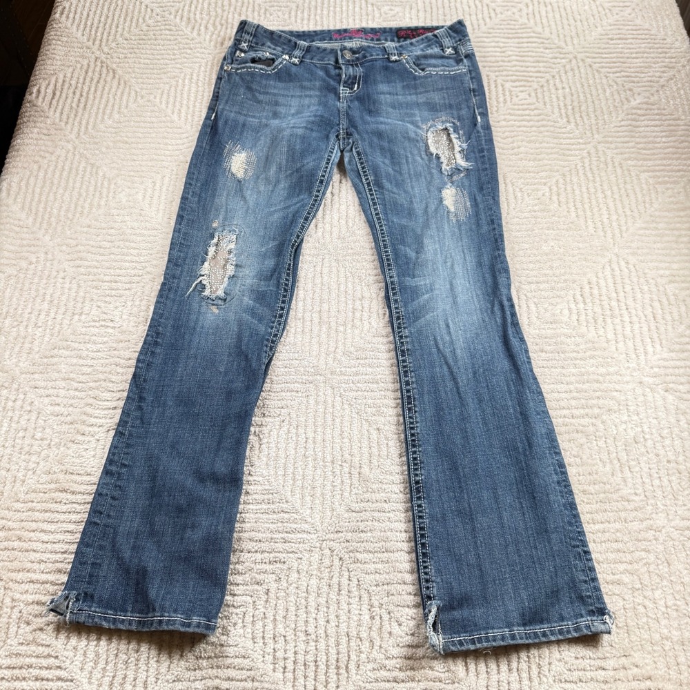 Rock and Roll Cowgirl Jeans Women's 31x34 Blue Sequin Low Rise Bootcut Western